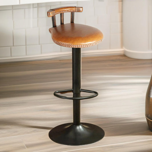 2PC Vintage Style Height Adjustable 360 Swivel Barstools Set Natural Brown
