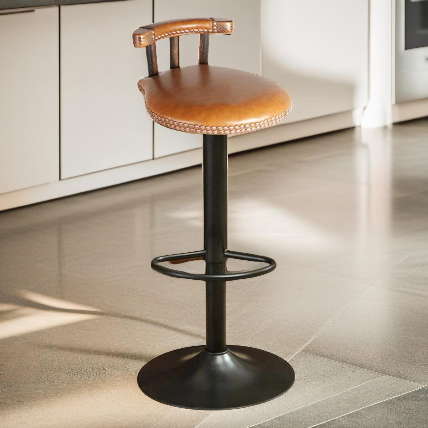2pc vintage style height adjustable 360 swivel barstools set natural brown