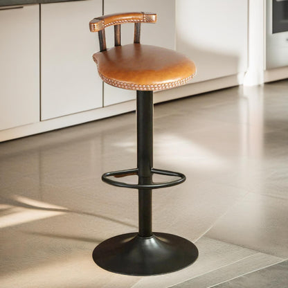 2PC Vintage Style Height Adjustable 360 Swivel Barstools Set Natural Brown