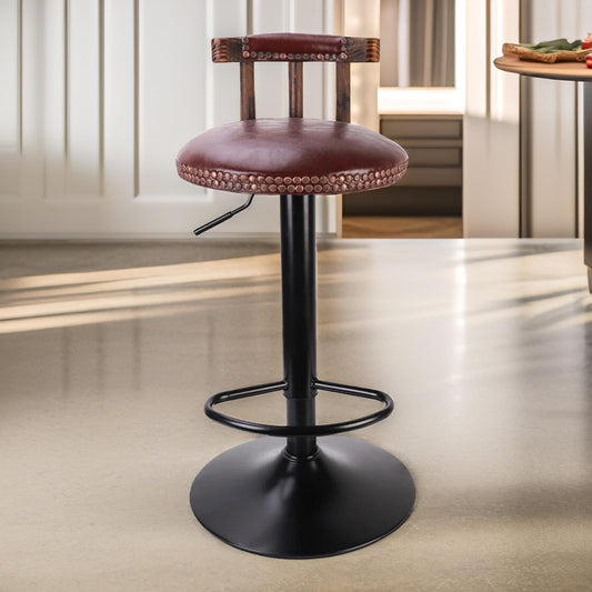2PC Vintage Style Height Adjustable 360 Swivel Barstools Set Brown