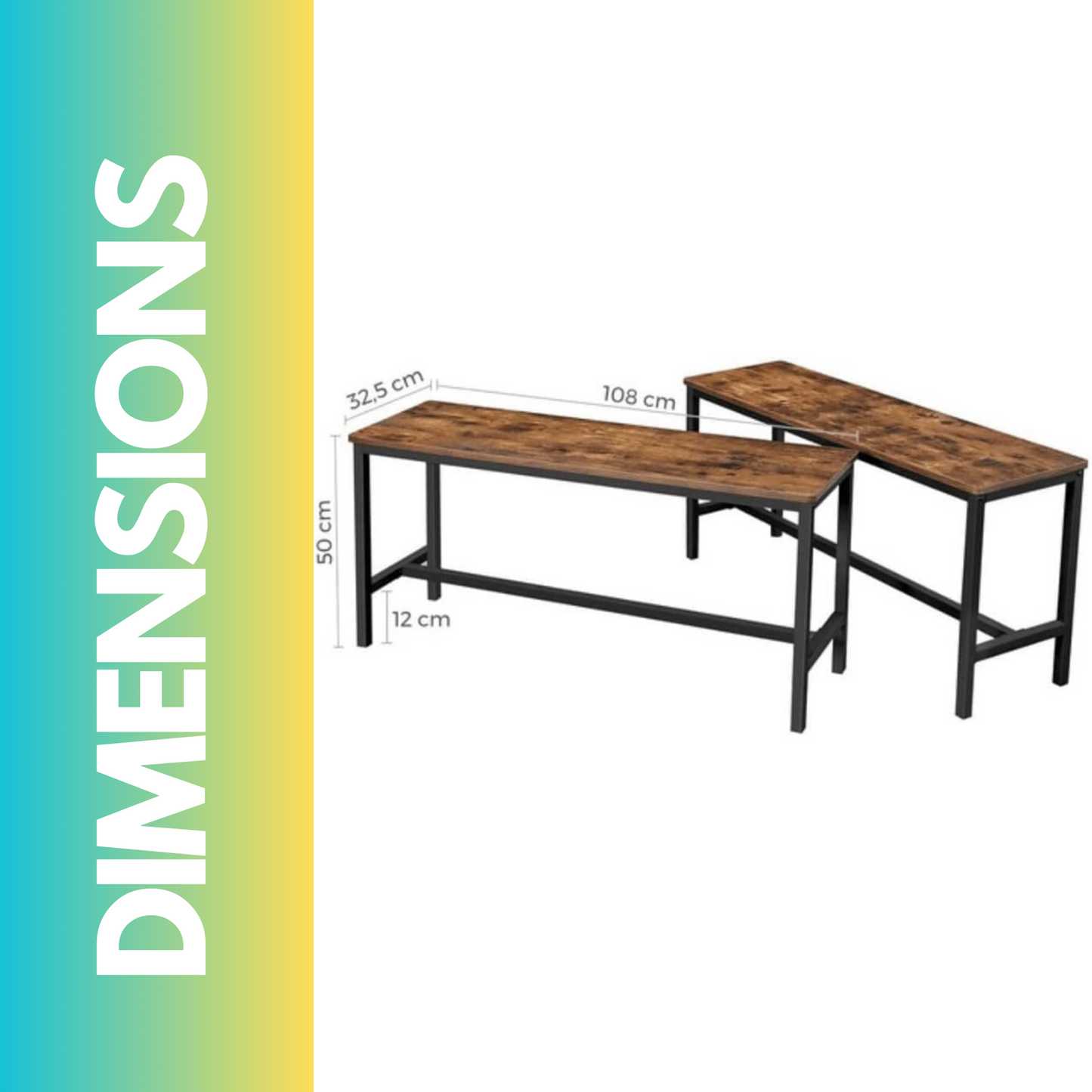 2pc industrial dining benches indoor outdoor rustic brown