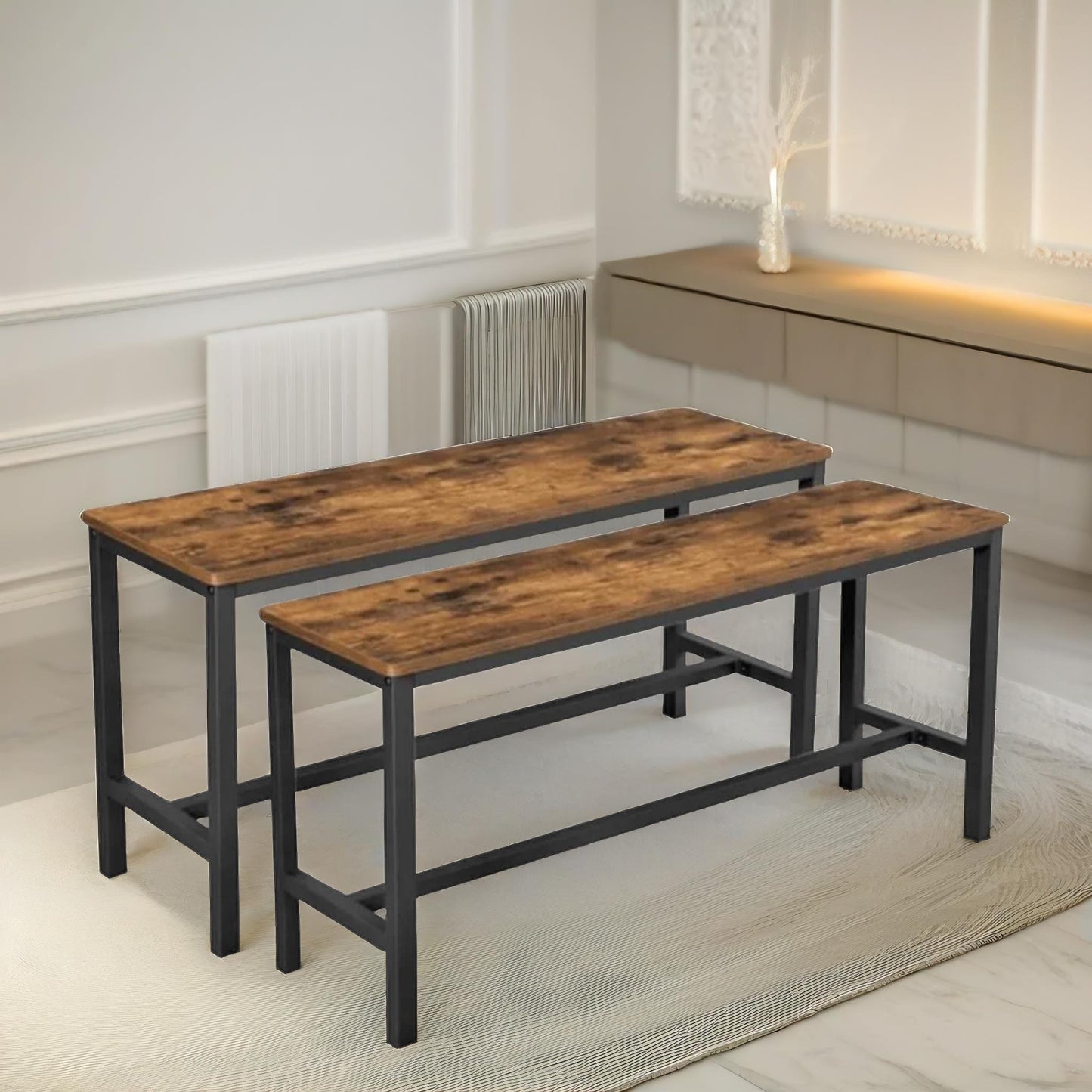 2pc industrial dining benches indoor outdoor rustic brown