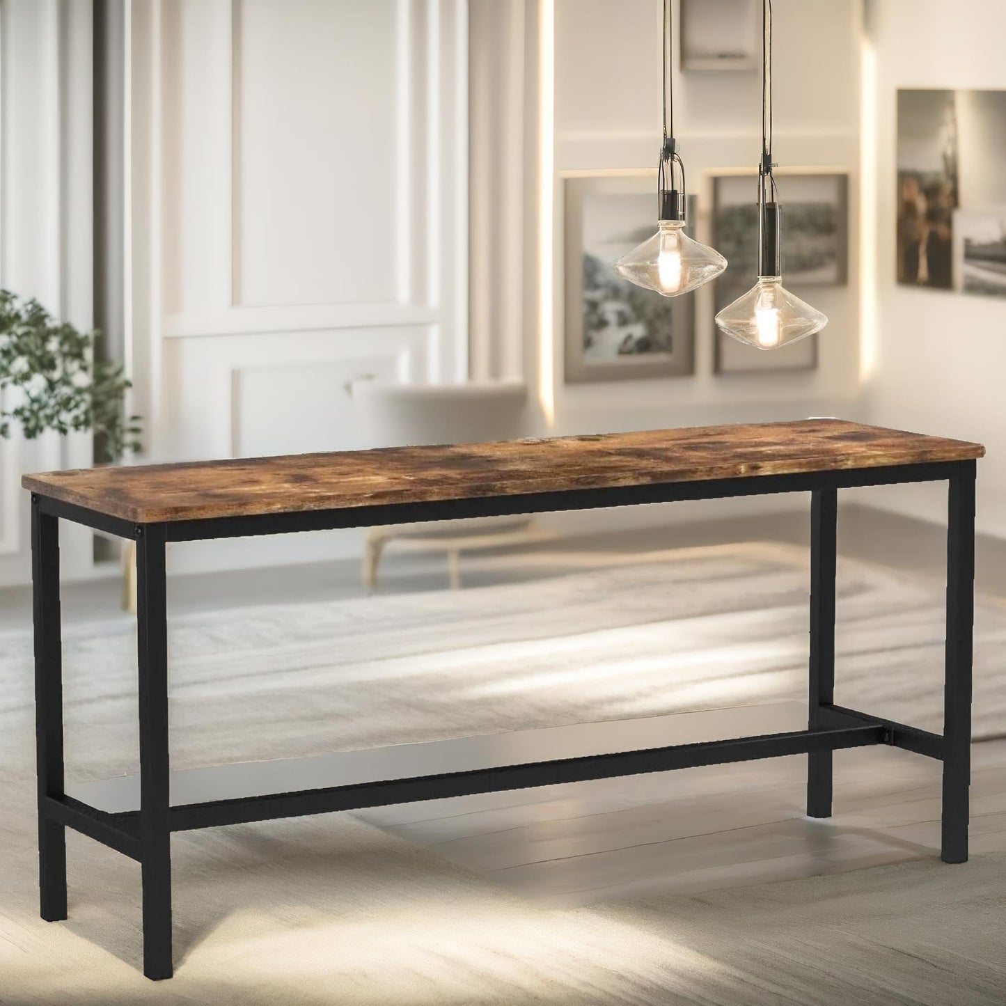 2pc industrial dining benches indoor outdoor rustic brown