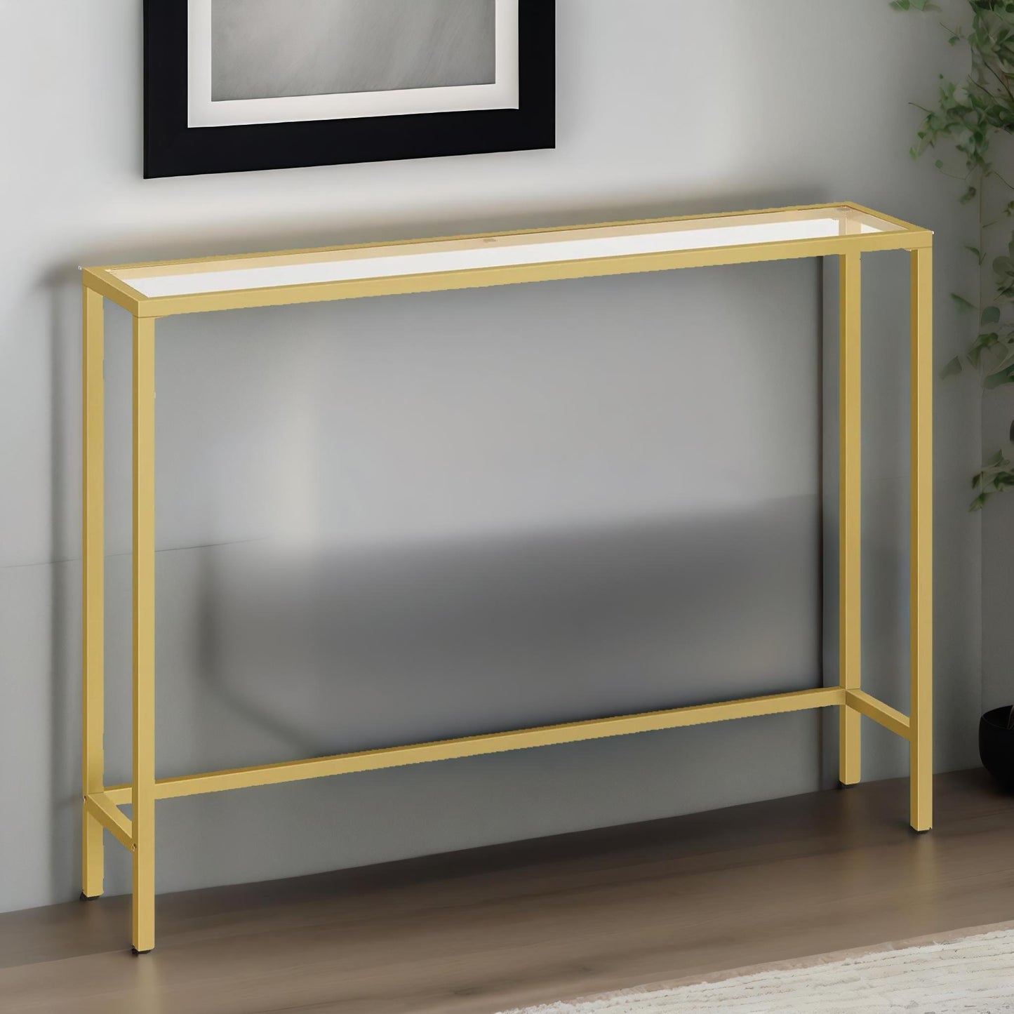 gold metal hallway console table