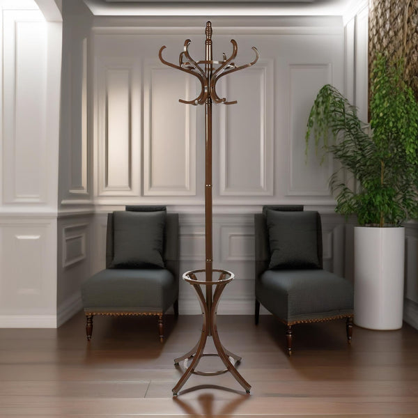 Walnut Wooden Coat Stand With 12 Hooks, Coat Rack, Coat Rack Stand ...