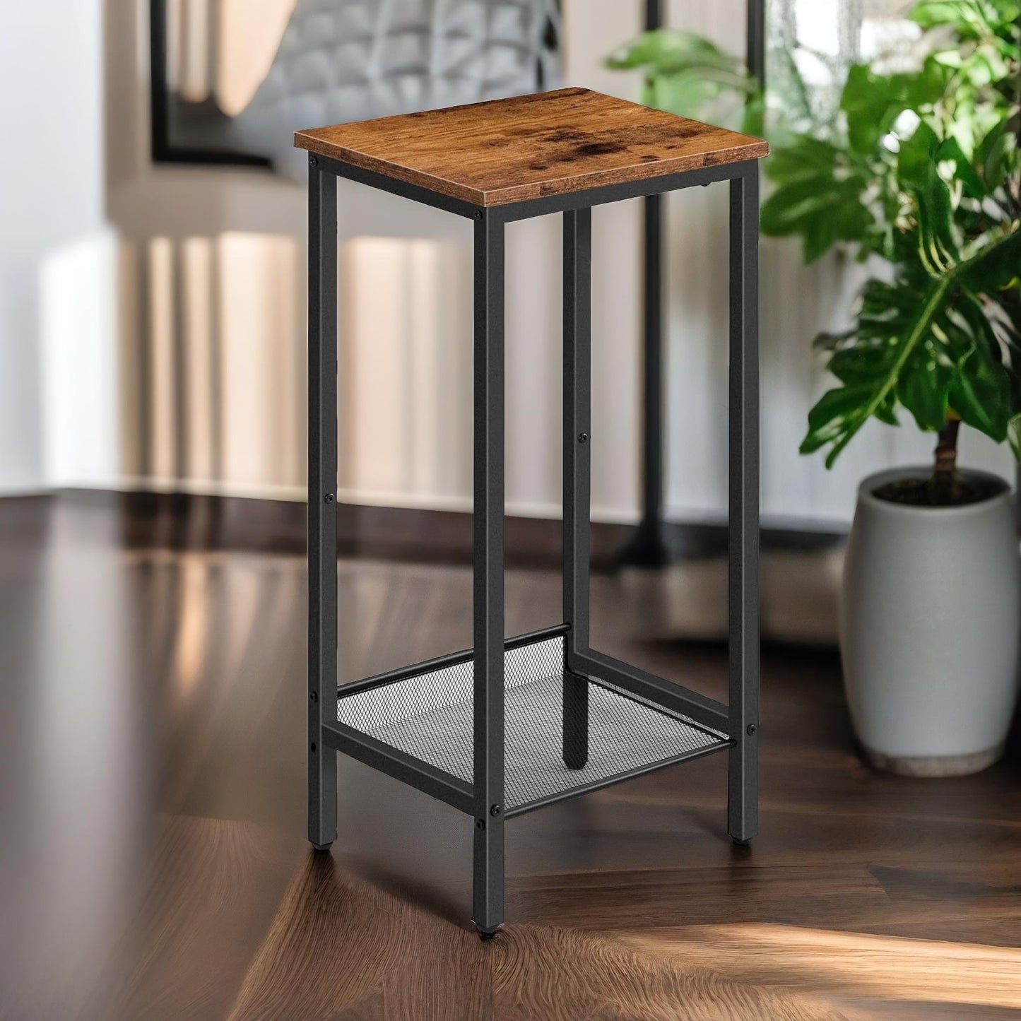 bedside table with adjustable mesh shelf