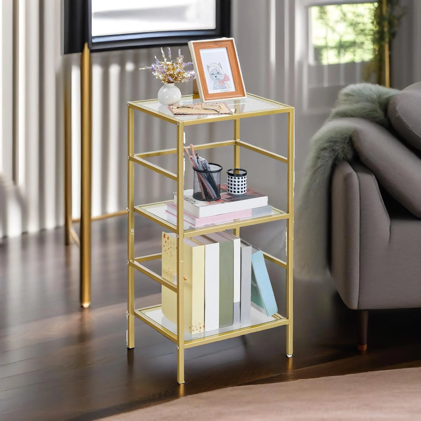 gold glass 3 tier side table