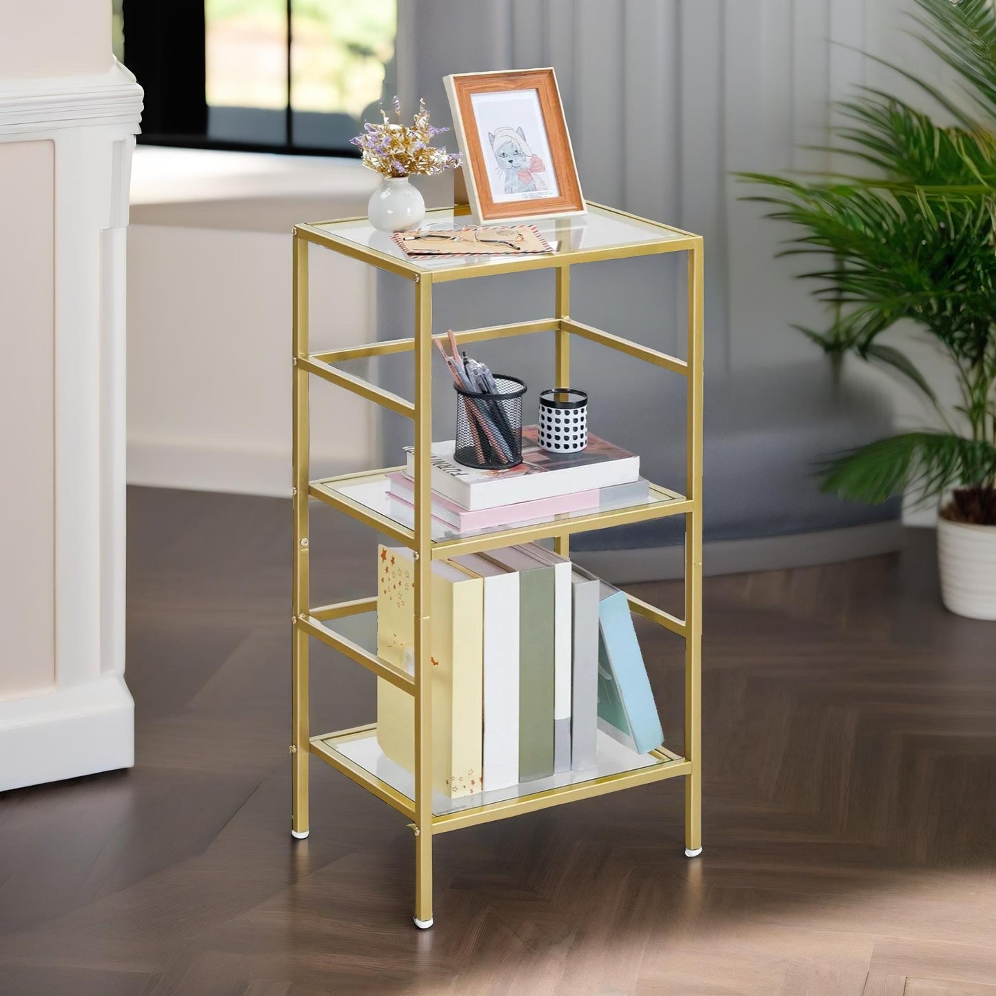 gold glass 3 tier side table