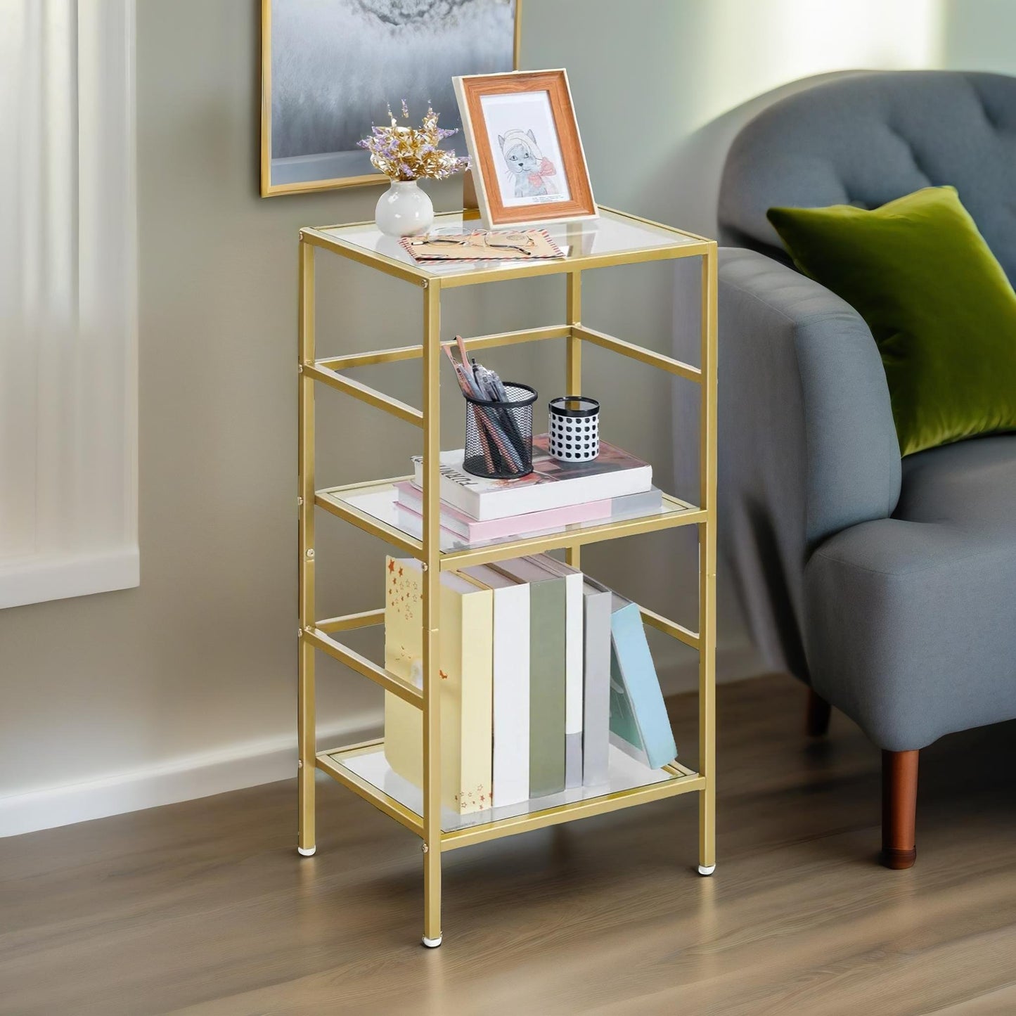 gold glass 3 tier side table