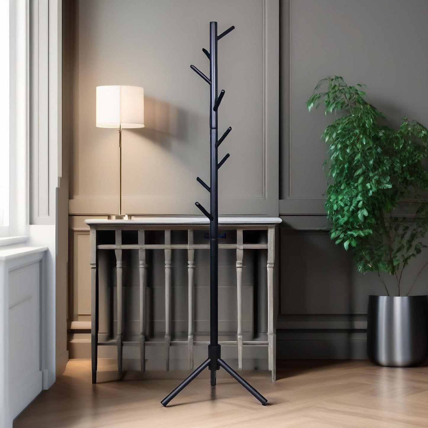 wooden adjustable coat stand with 8 hooks black