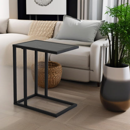 Industrial C Shaped Side Table Marble Effect