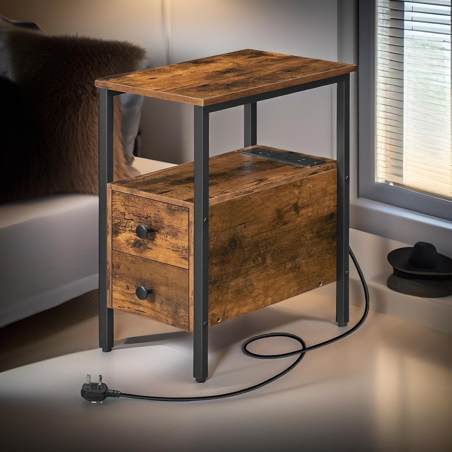 bedside table with power outlet & usb ports