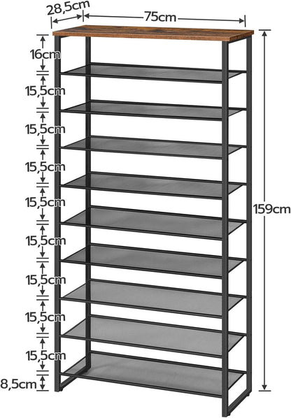 Rustic Industrial 10 Tier Shoe Rack - Shoe Storage