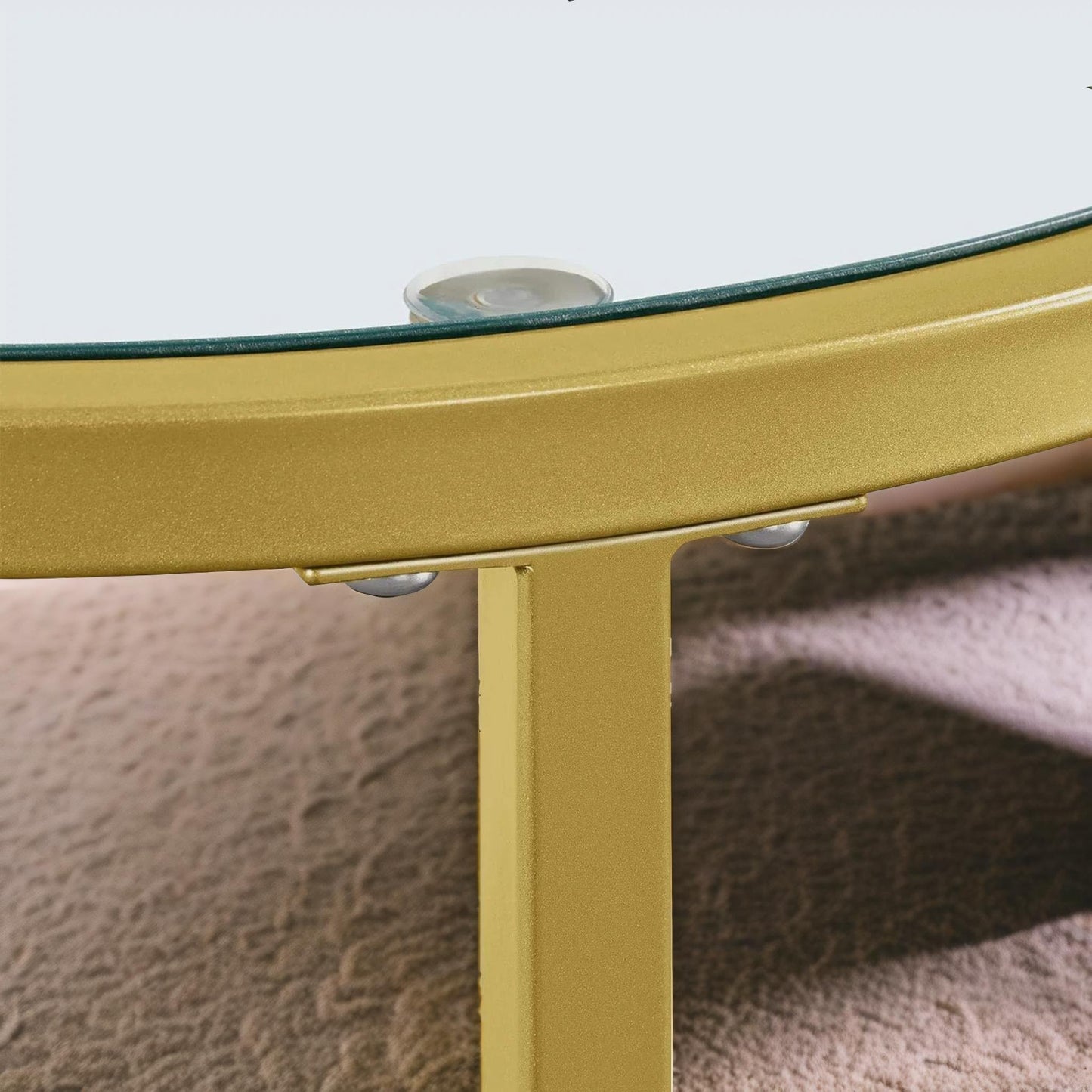 set of 2 round gold nesting tables with tempered glass