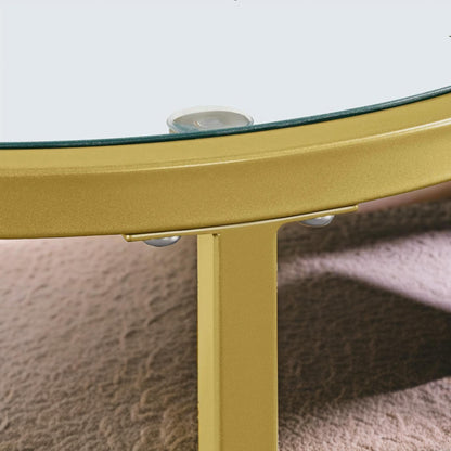 Set Of 2 Round Gold Nesting Tables With Tempered Glass