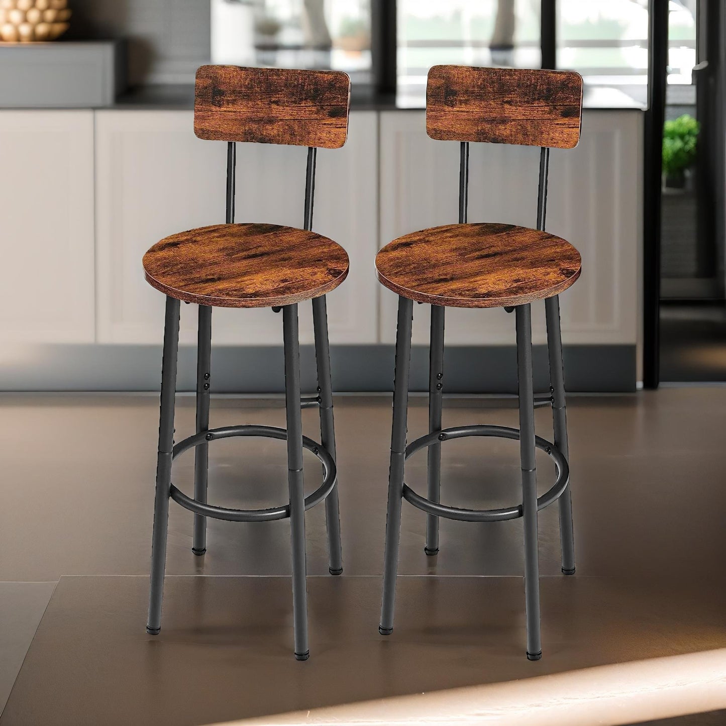 set of 2 bar stools with backrest