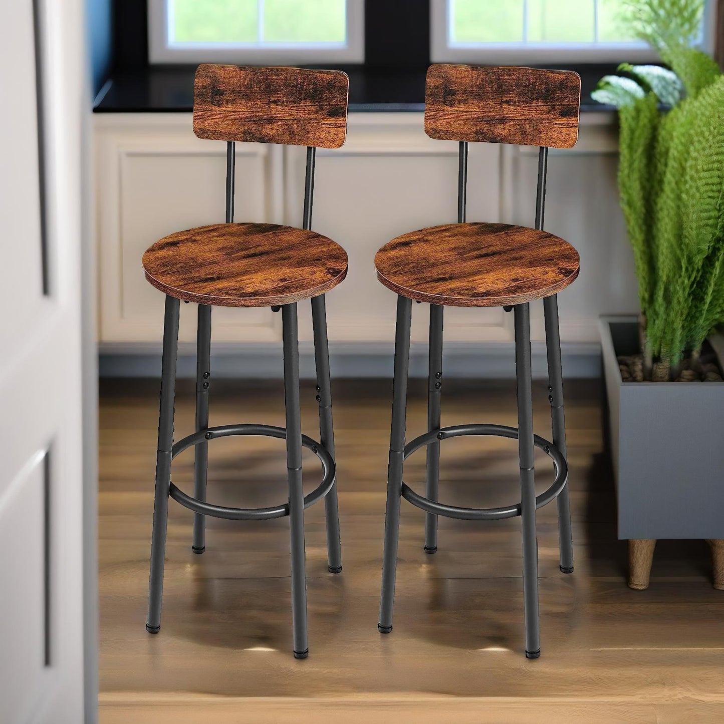 set of 2 bar stools with backrest