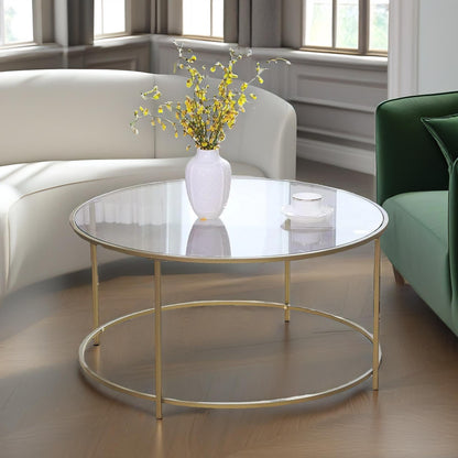 Industrial Tempered Glass Round Coffee Table Gold