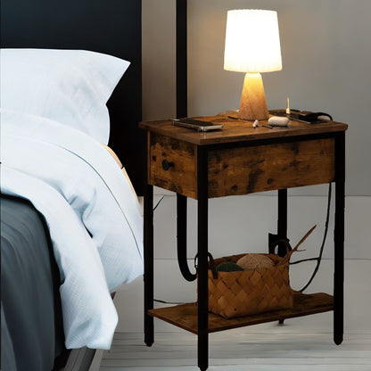 Narrow Bedside Table With Power & USB Outlets