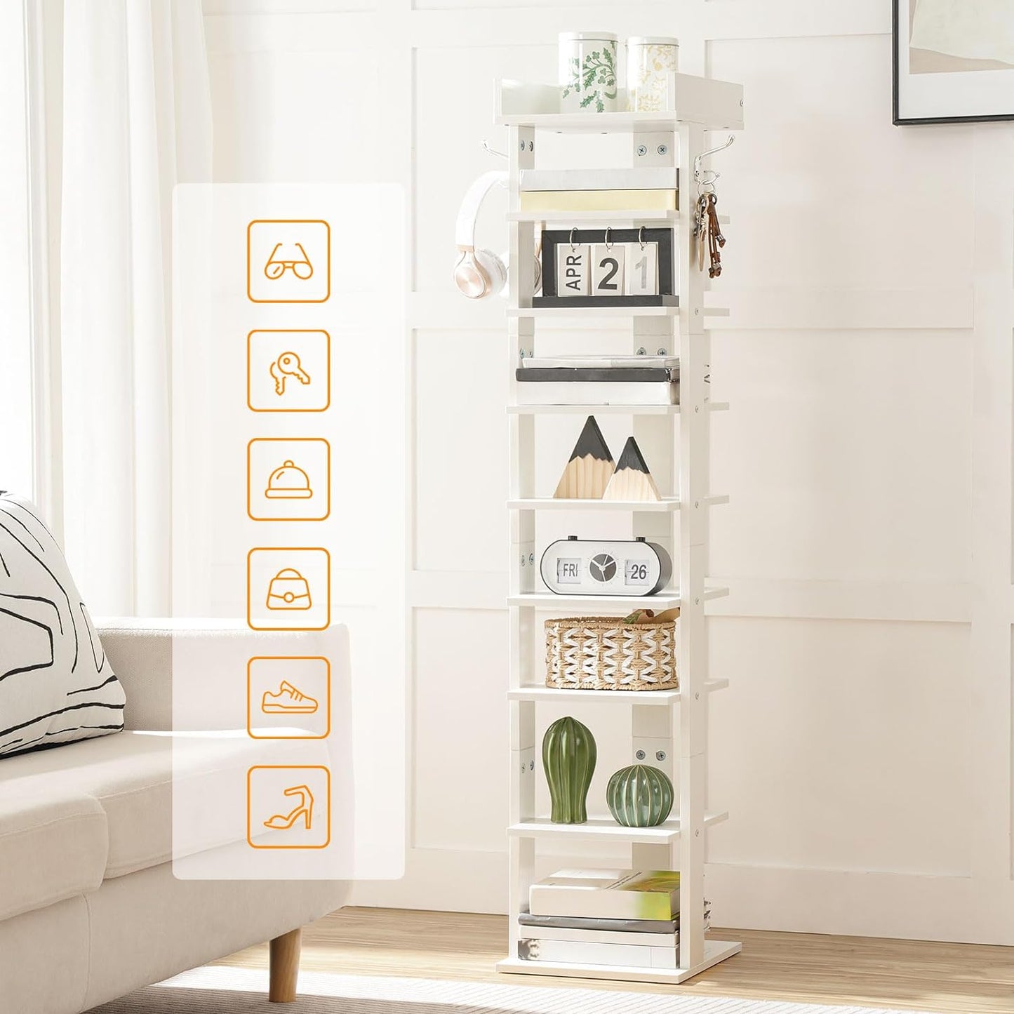 9 tier shoe rack narrow white