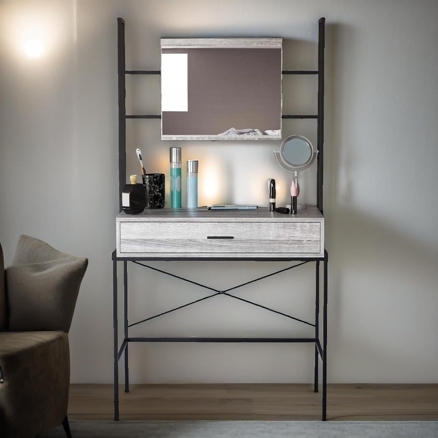 industrial dressing table with mirror grey