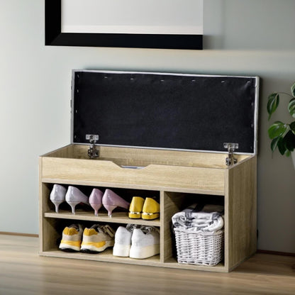 Industrial Shoe Storage Bench With Cushion Seat Oak