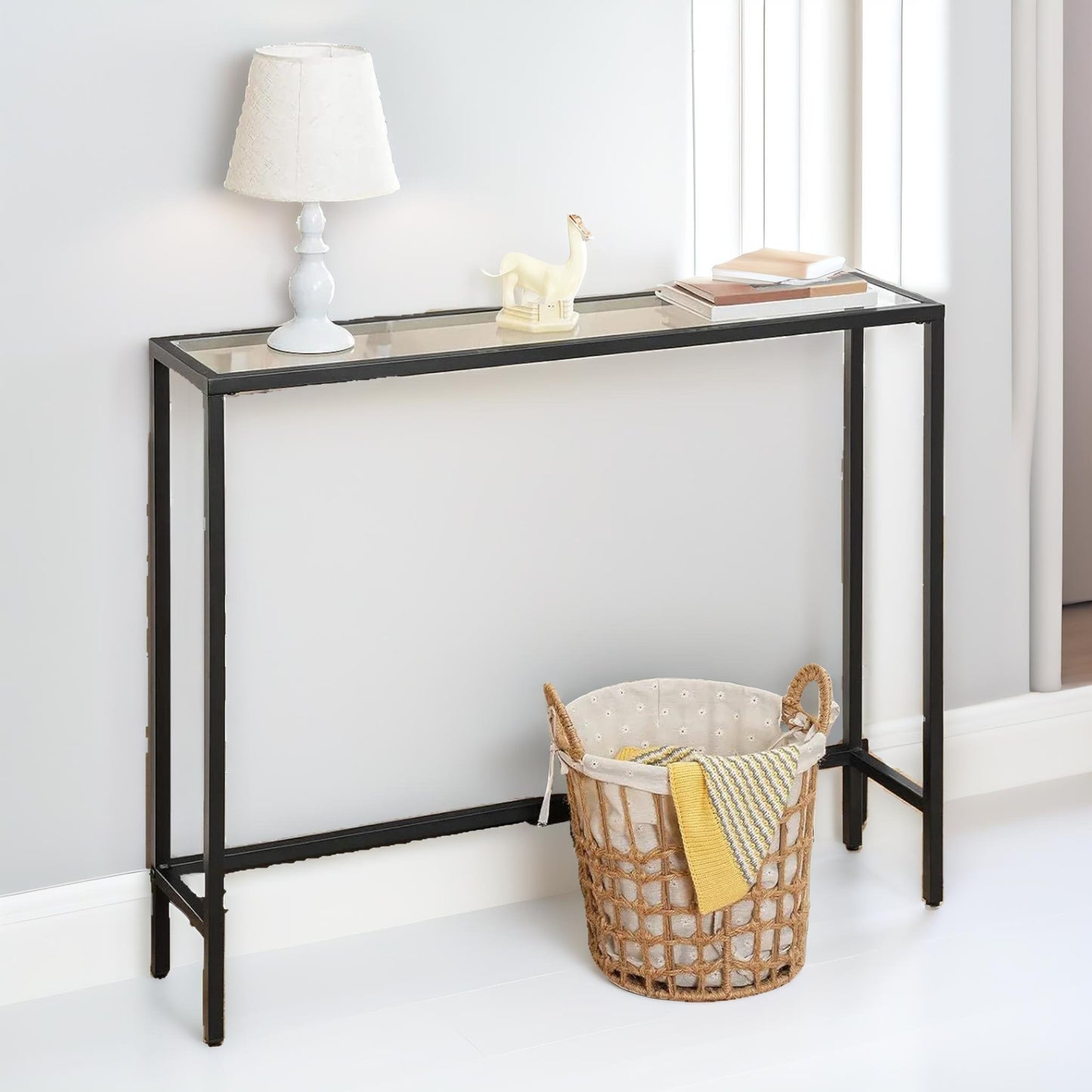 black metal hallway console table