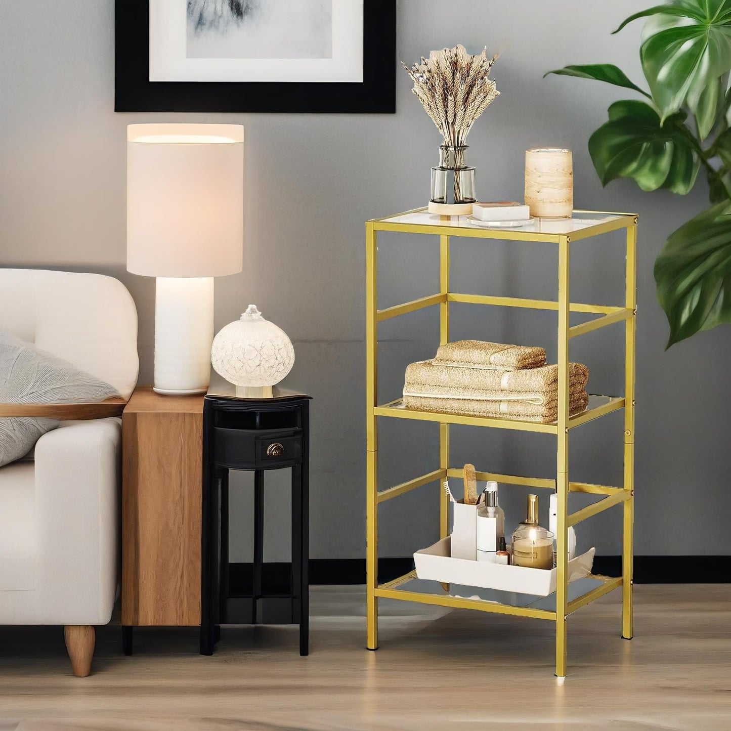 gold glass 3 tier side table