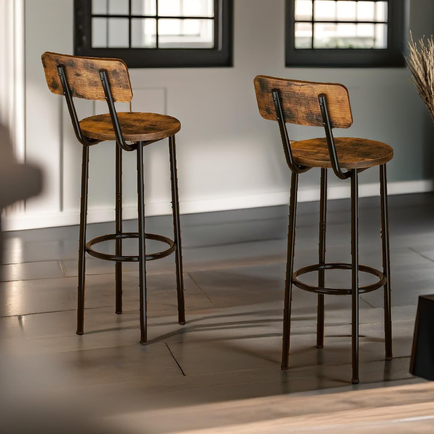 set of 2 bar stools with backrest