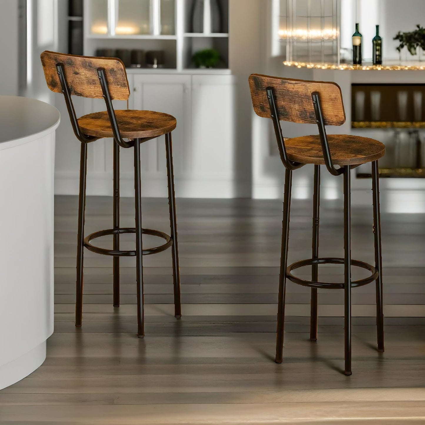 set of 2 bar stools with backrest