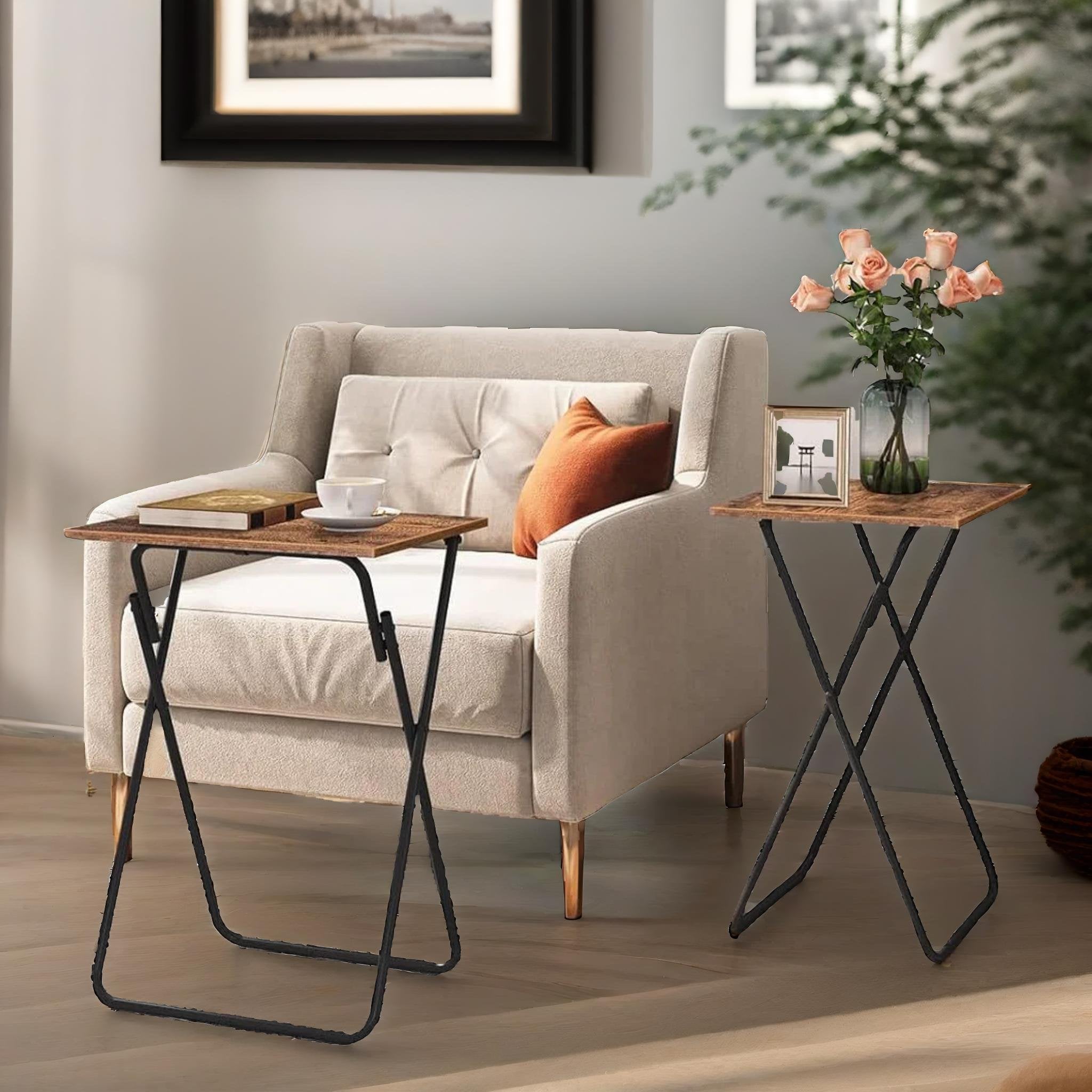 Folding Table Set of 2, Foldable Table, Small Folding Table, Tray Table ...