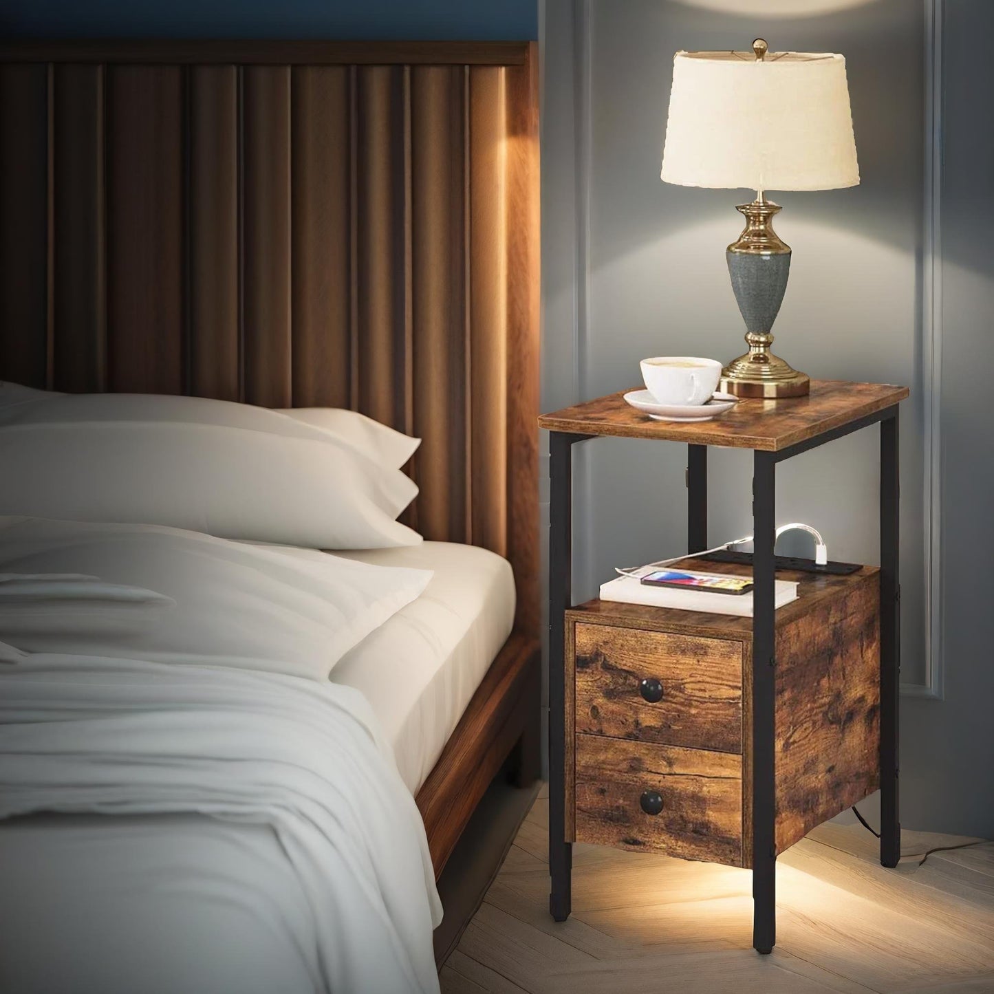 bedside table with power outlet & usb ports