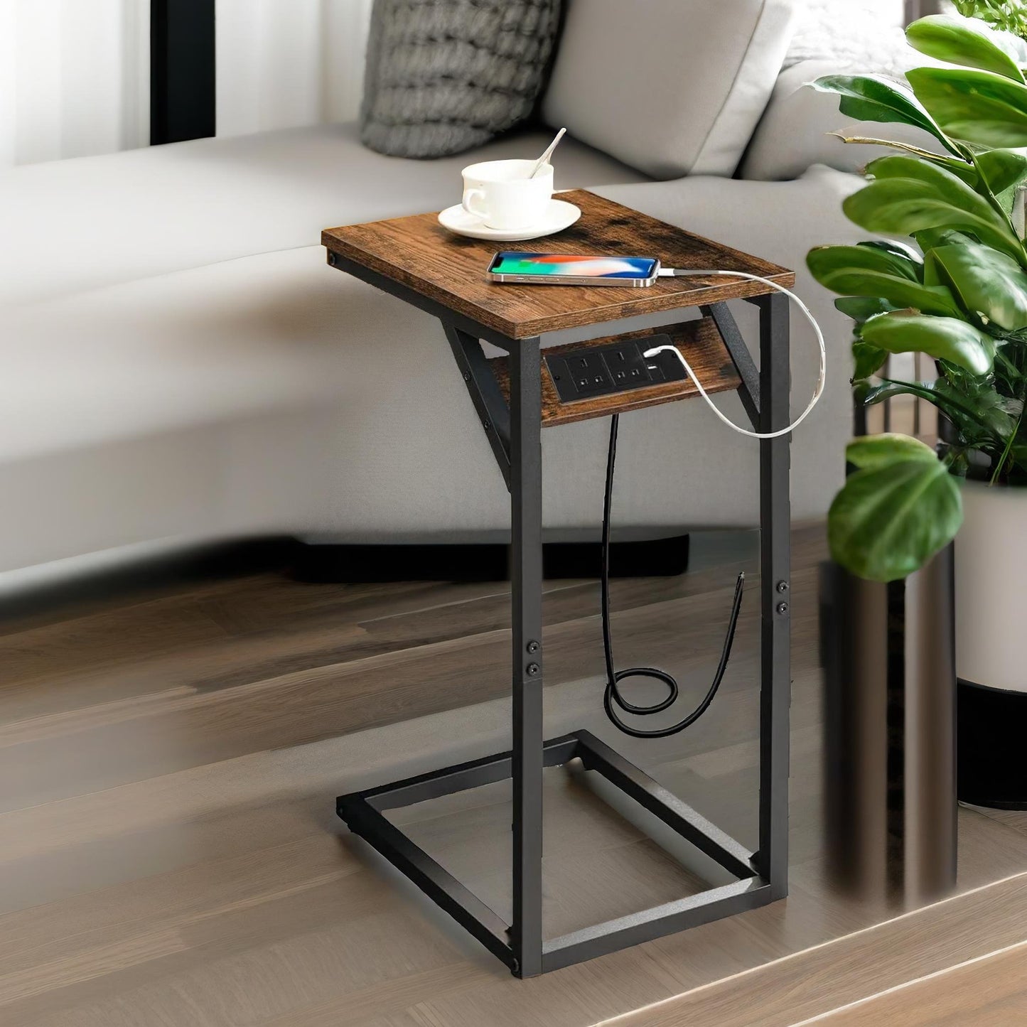 c shaped table with usb ports & power outlets