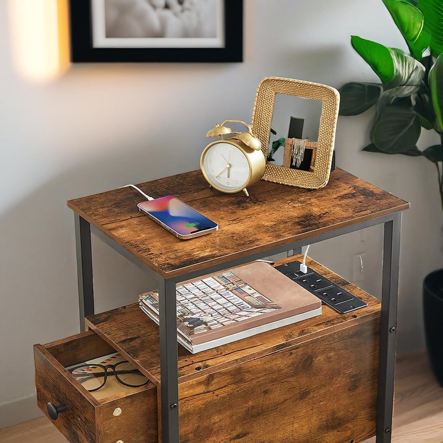 bedside table with power outlet & usb ports