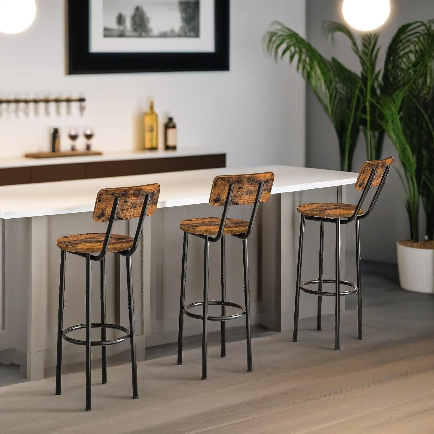 set of 2 bar stools with backrest