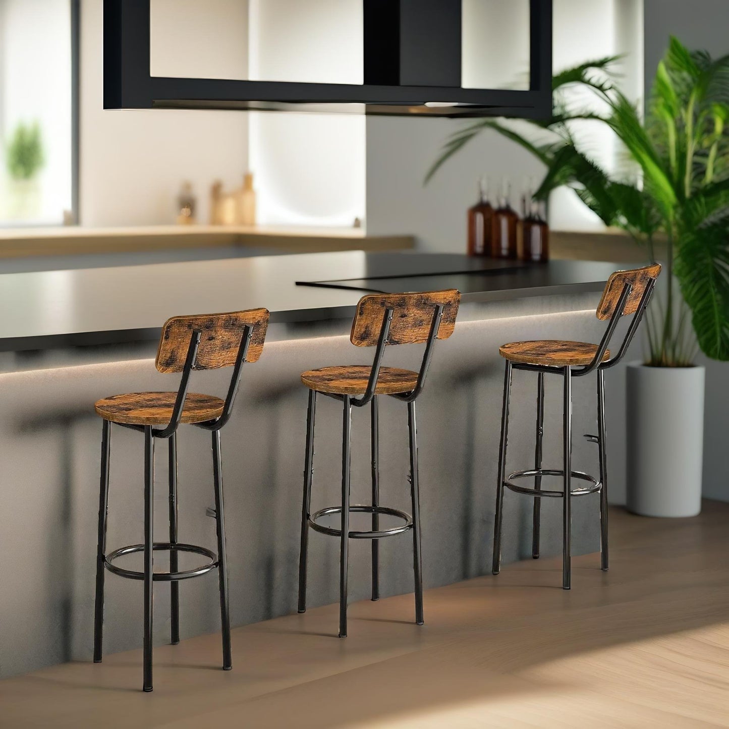 set of 2 bar stools with backrest