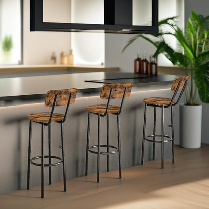 Set of 2 Bar Stools with Backrest