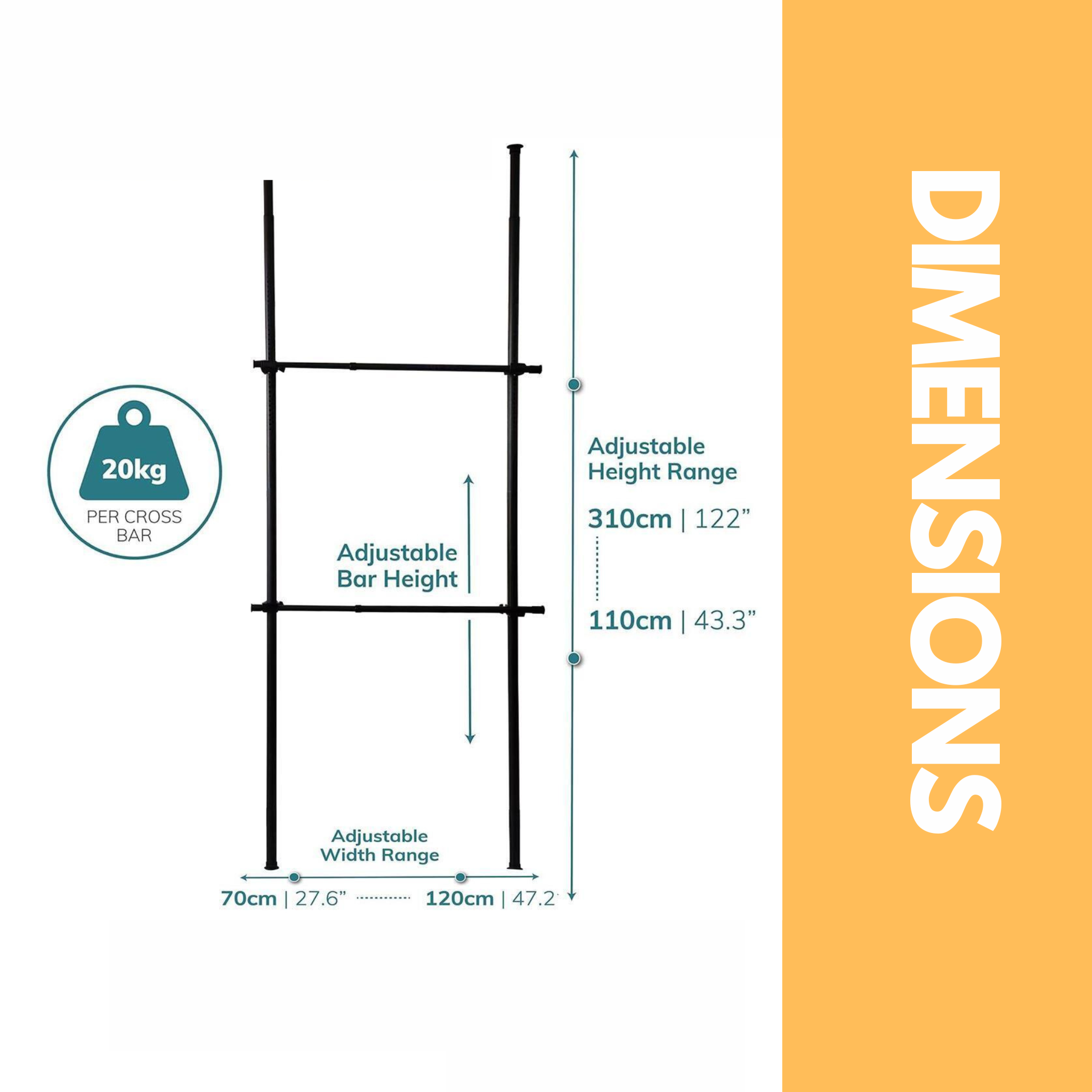 Glissière Coulissante Pour Placard – Rail Porte-Cintres Extensible – Acier Robust – 30 à 55 Cm – Noir - 11