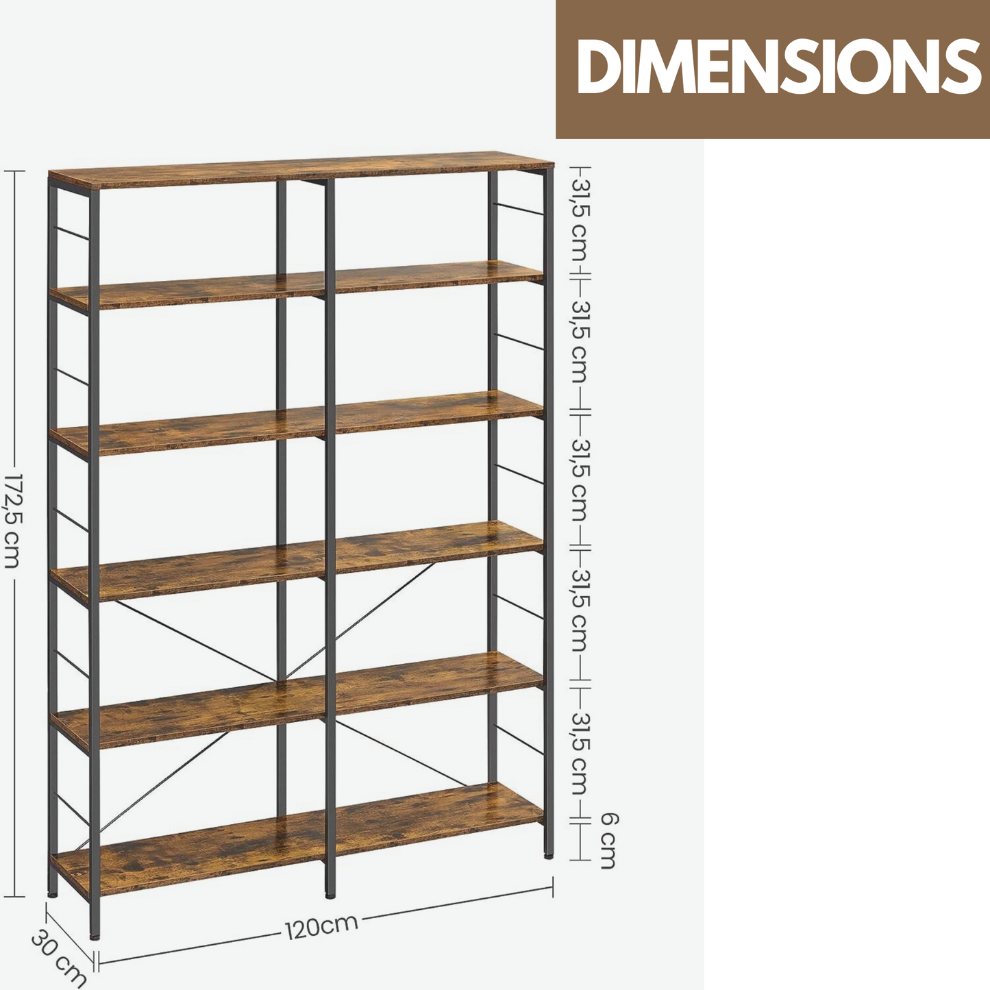 6 tier industrial bookcase large