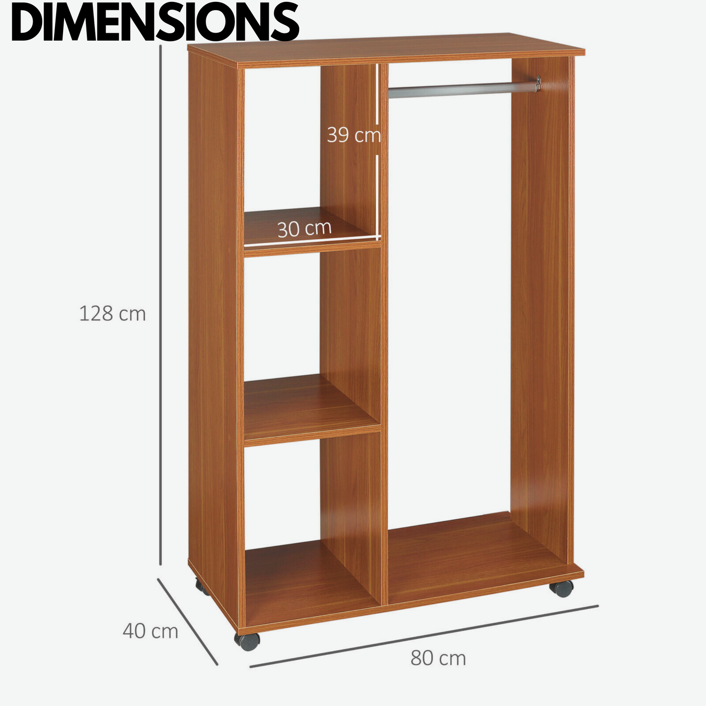 small open wardrobe with wheels walnut brown