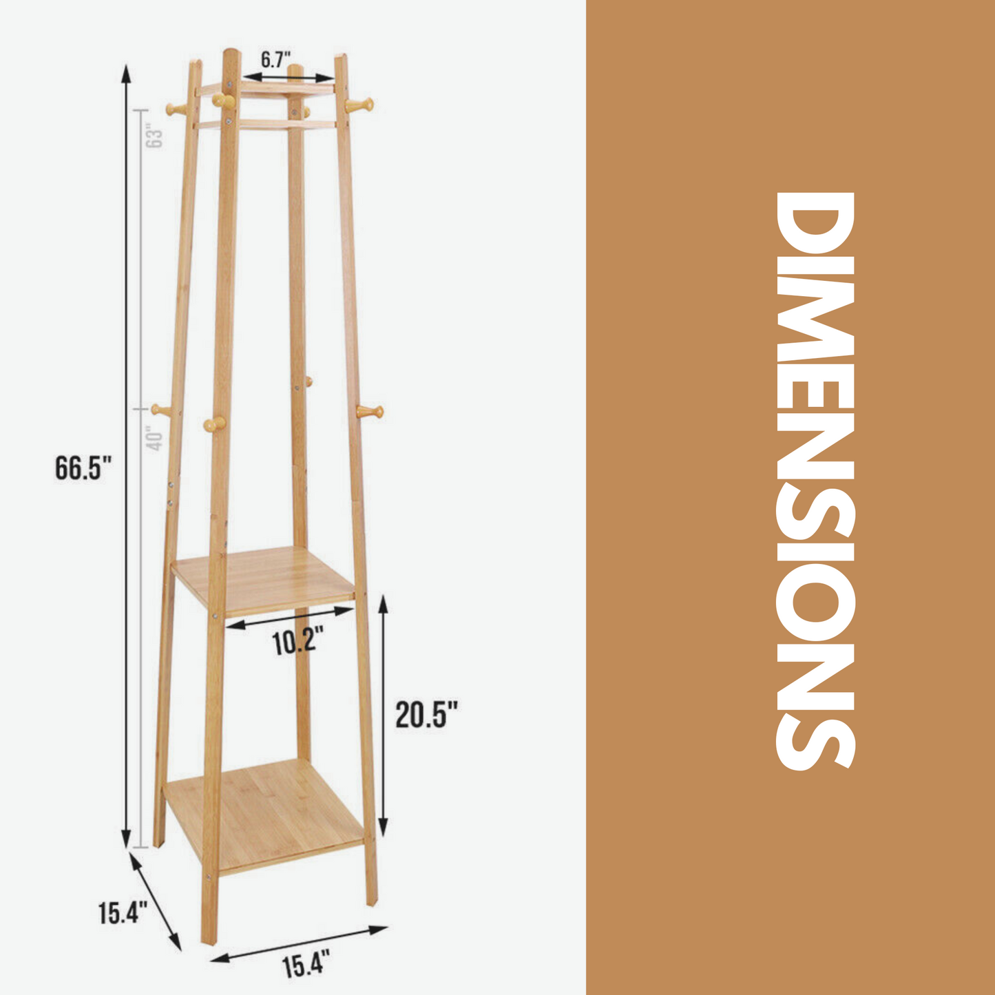 bamboo coat rack stand with 3 shelves