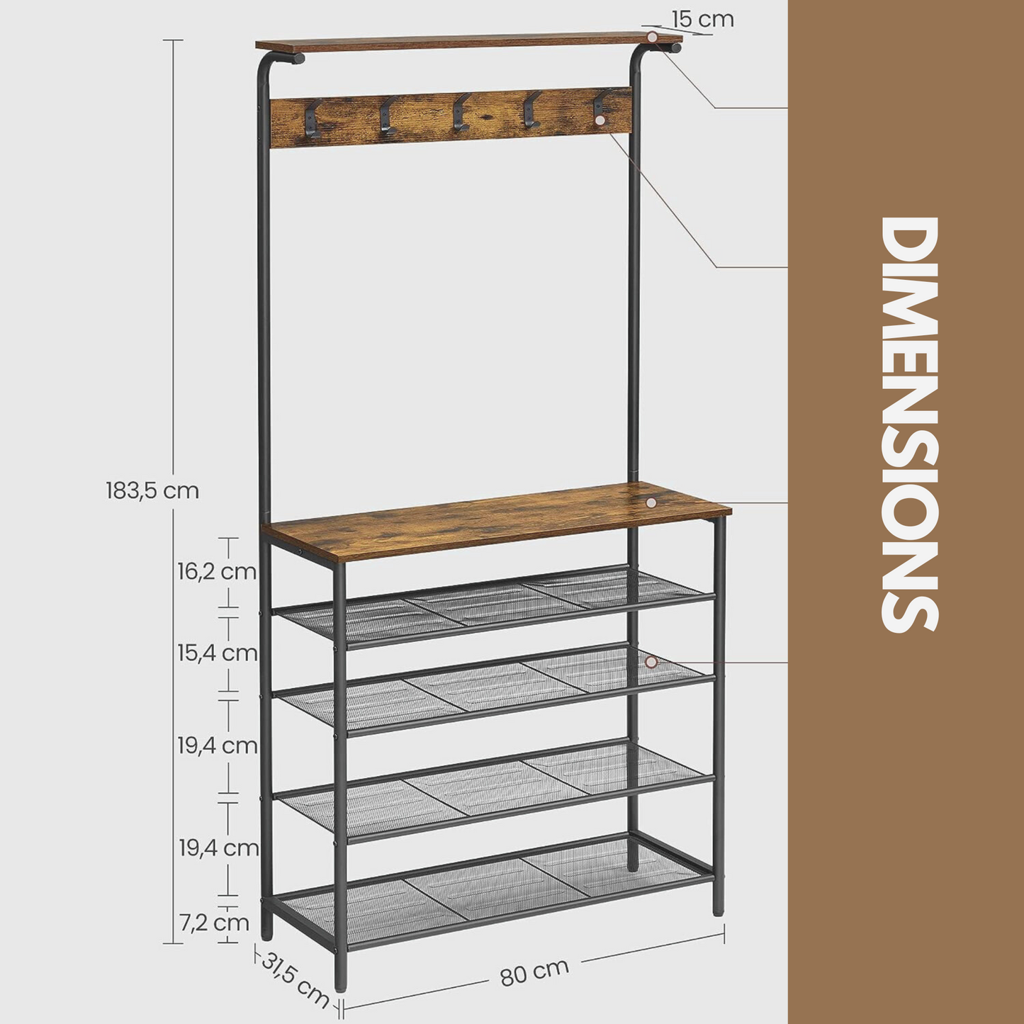 industrial rustic hallway tree coat stand with 5 tier shoe rack