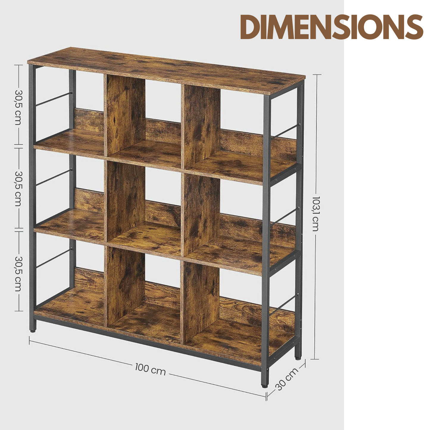 3 tier cube storage shelf with 9 compartments industrial rustic