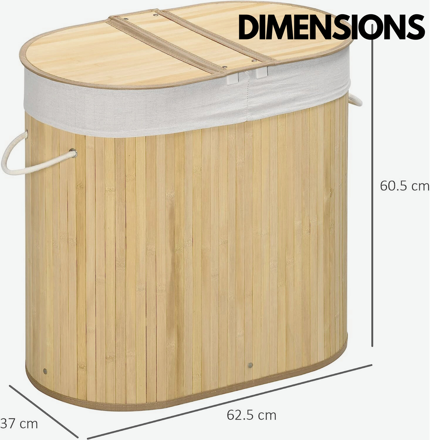 bamboo double laundry basket with lid & removable lining