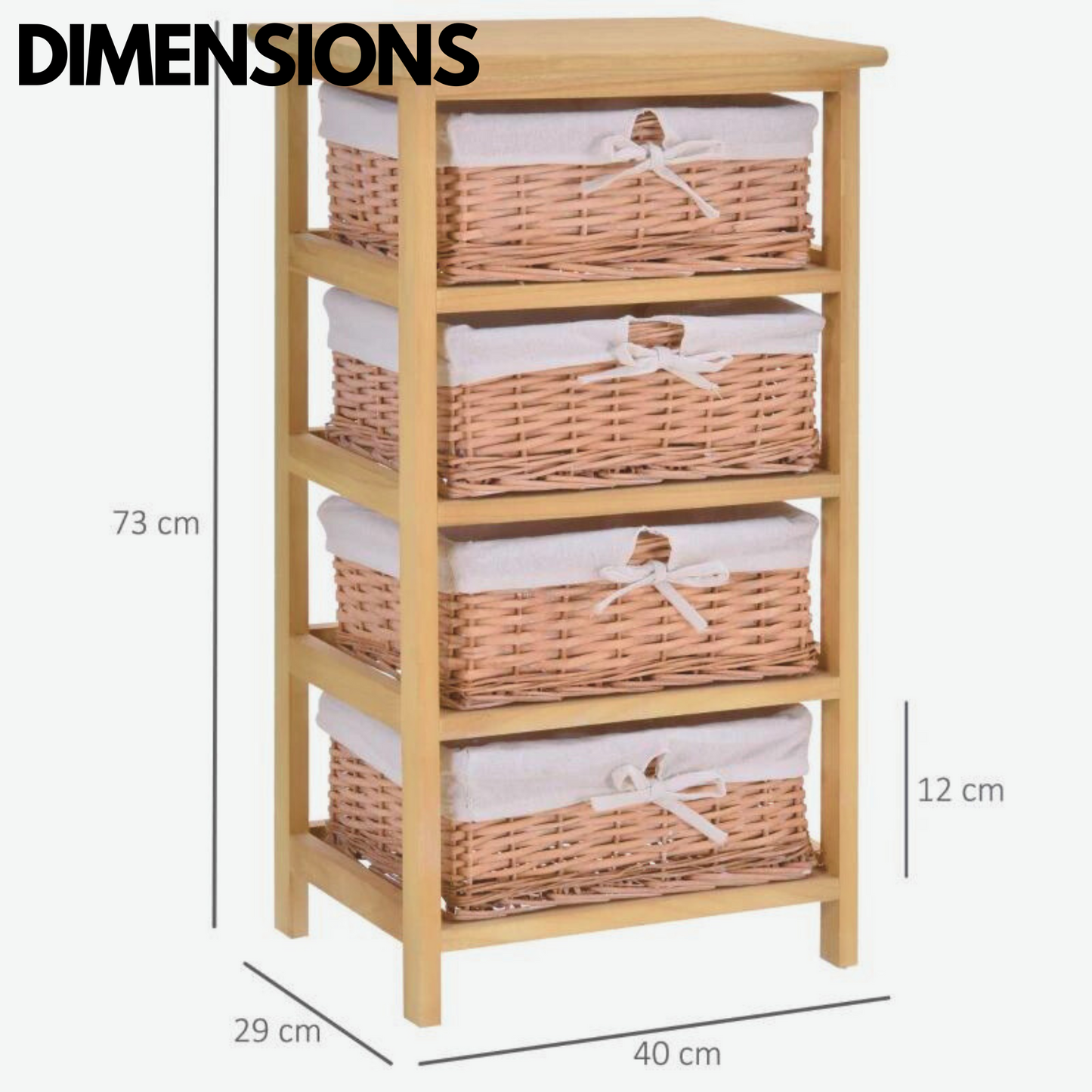 4 drawer wicker basket storage unit