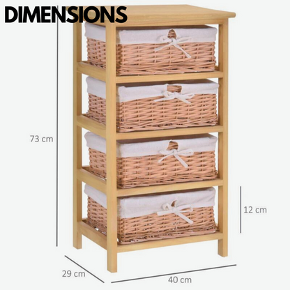 4 Drawer Wicker Basket Storage Unit