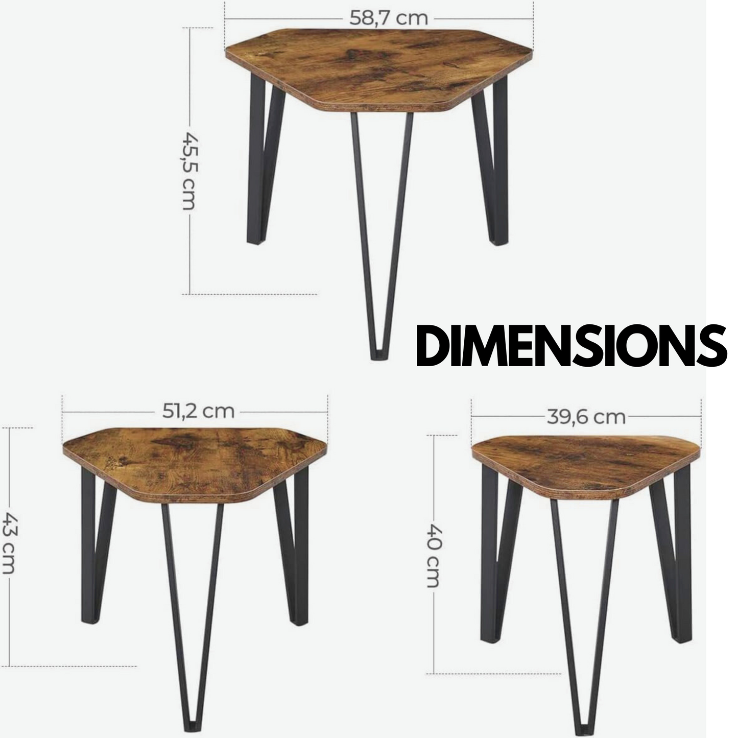 set of 3 industrial nesting tables rustic brown