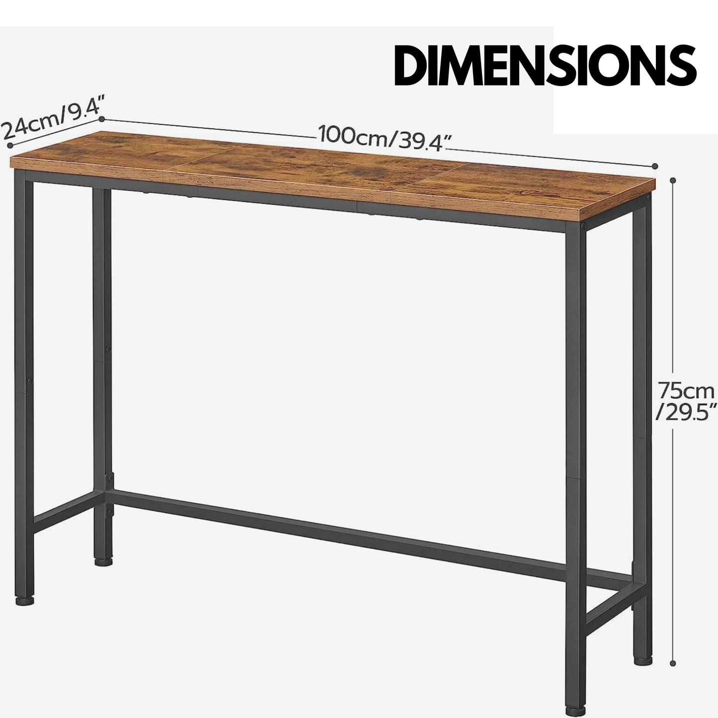 industrial rustic 100cm wide console table