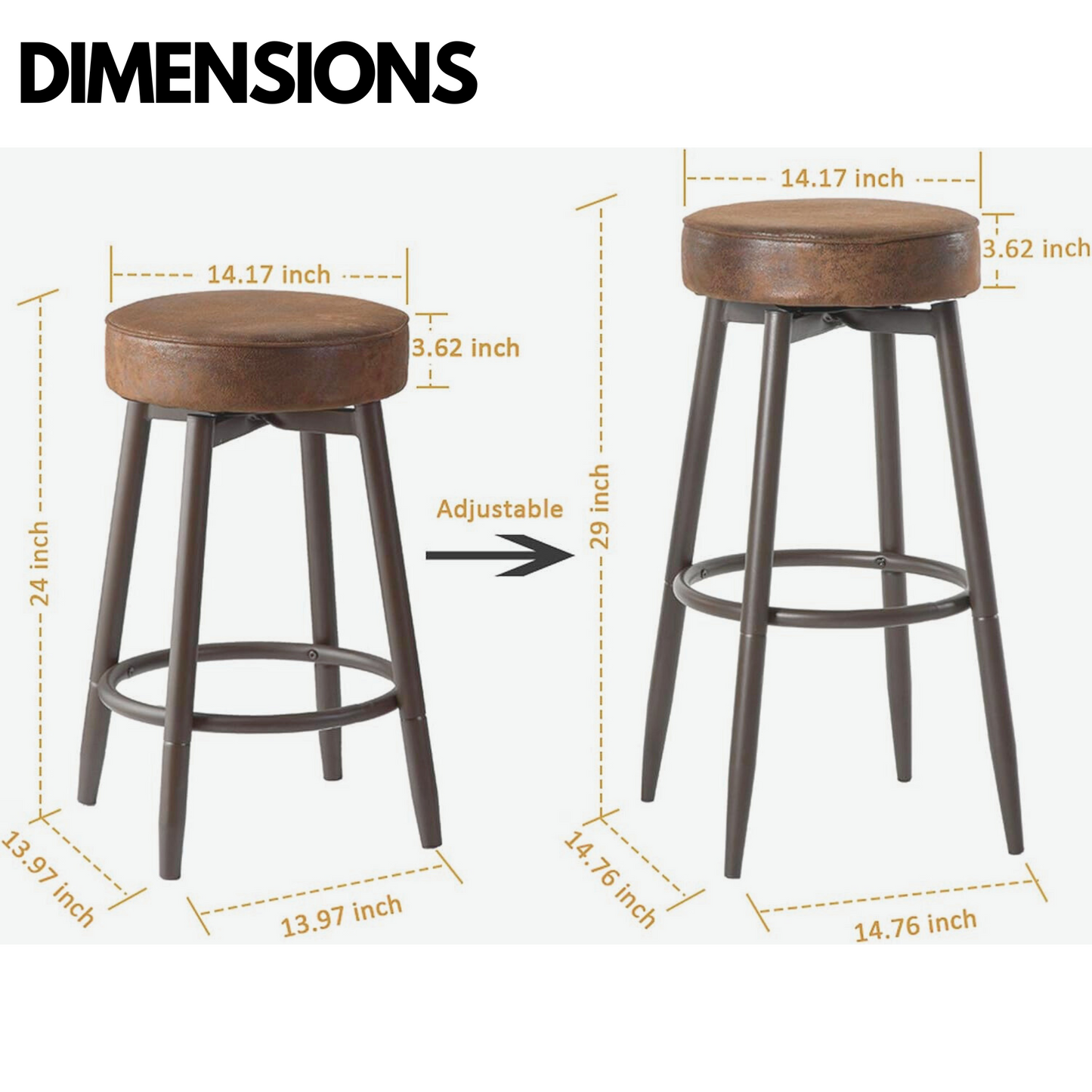 set of 2 adjustable swivel brown stools