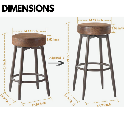 Set Of 2 Adjustable Swivel Brown Stools